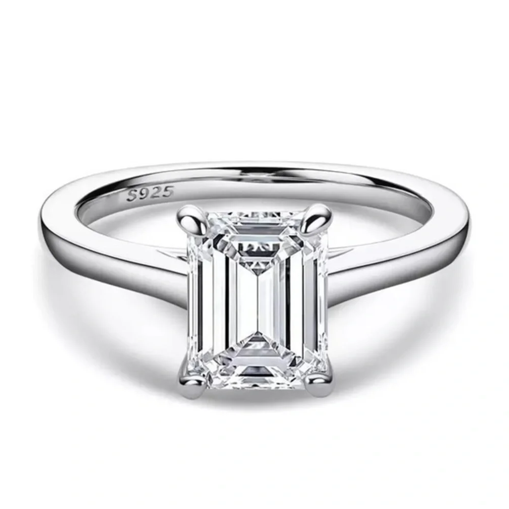 925 Sterling Silver Radiant Cut Clear Engagement Single Stone 2.5 ct CZ Ring